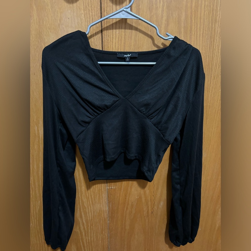 Papaya Black Cropped V-Neck Long Sleeve